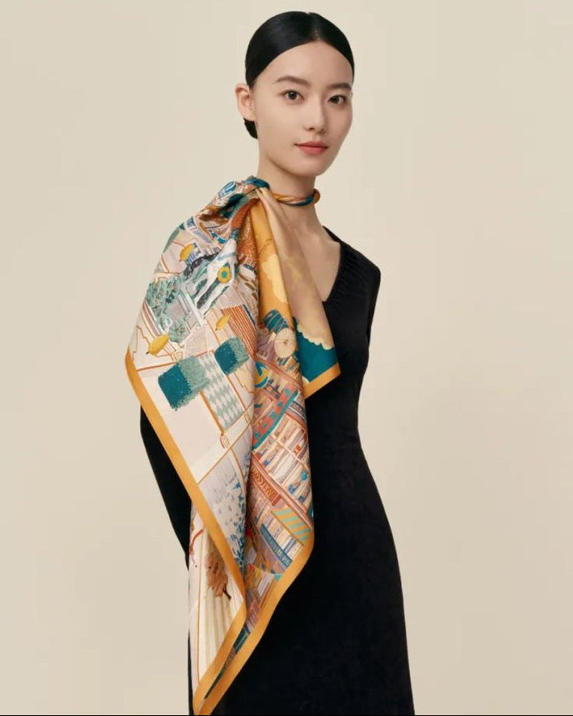 Double-Sided Paris Art Silk Scarf | Yomkey x Wensli
