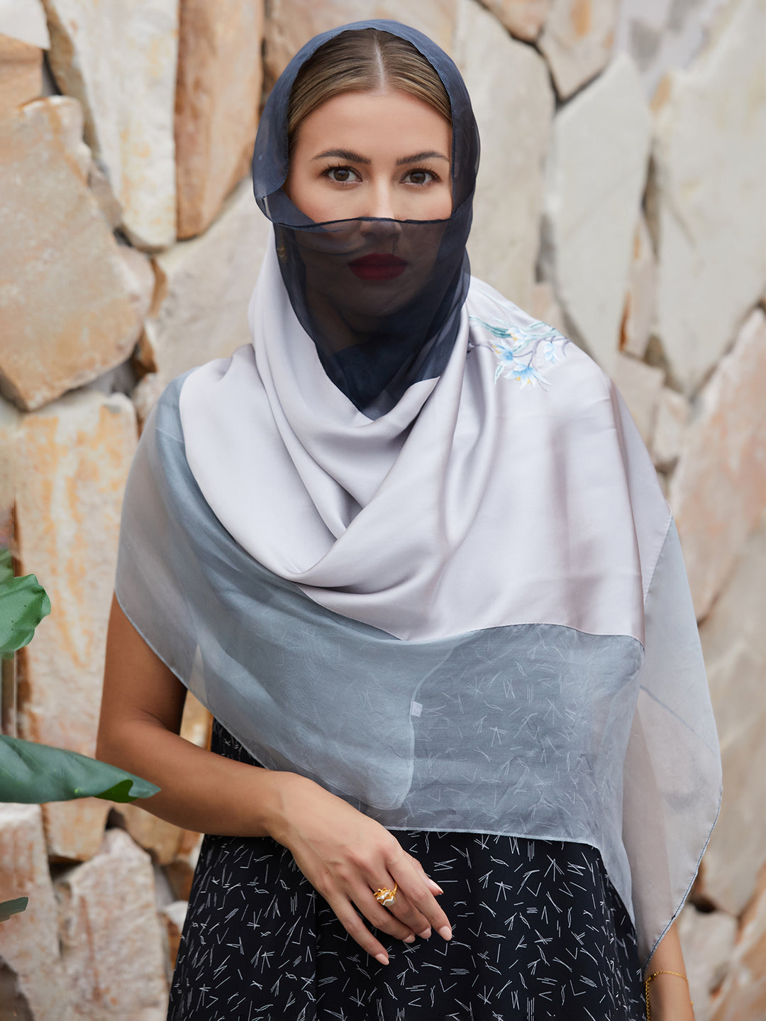 Handmade Suzhou Embroidery Orchid Silk Scarf with Sheer Wrap