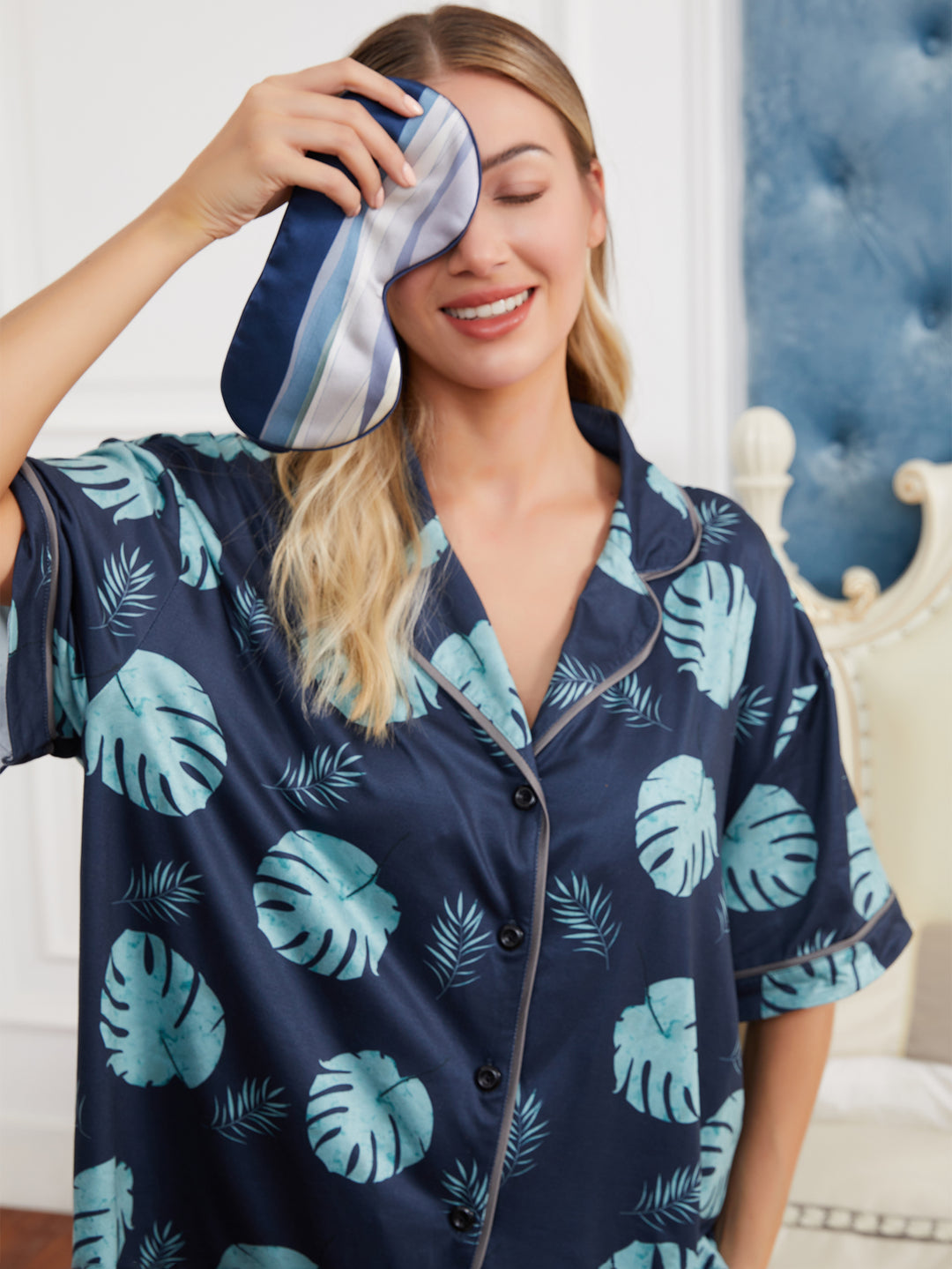 Light Blue Silk Eye Mask: Silk Road Desert Design, 6A Breathable Comfort