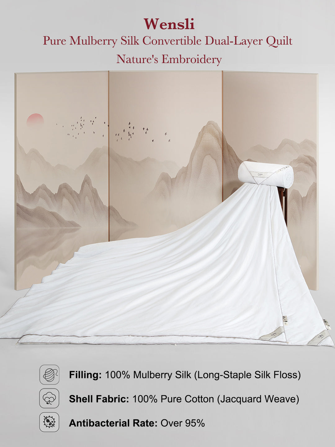 Craftsmanship Pure Mulberry Silk Convertible Dual-Layer Quilt, Wensli Nature's Embroidery