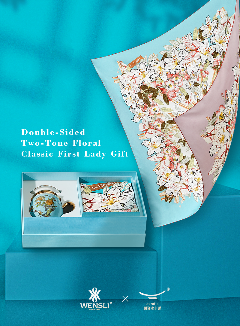 Craftsmanship Silk Scarf & Exquisite Ceramic Cup Set, Double