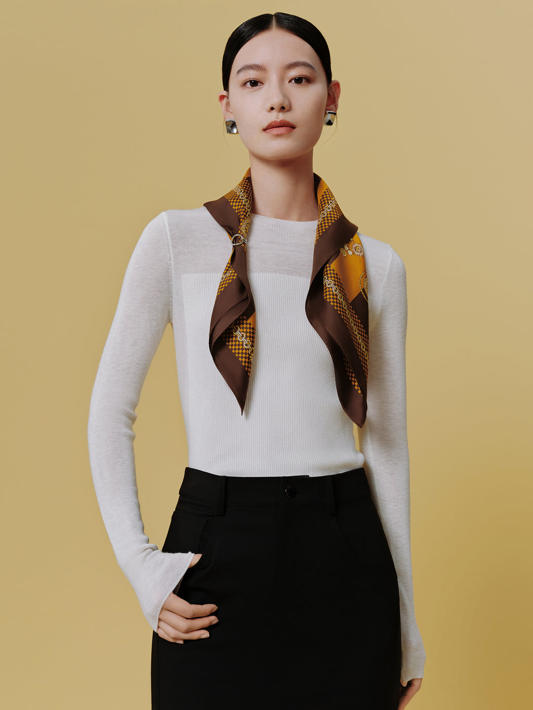 Exquisite Mulberry Silk Medium Square Scarf for Women – Double-Sided Print – Wensli Auspicious Persimmon Ode and Iridescent Elegance