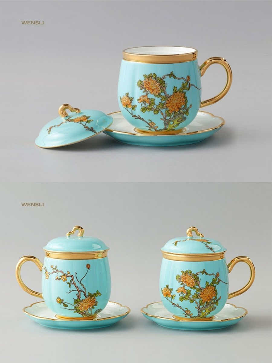 18 Momme Silk & Porcelain Set: Hangzhou Heritage, Breathable Luxury - Yomkey