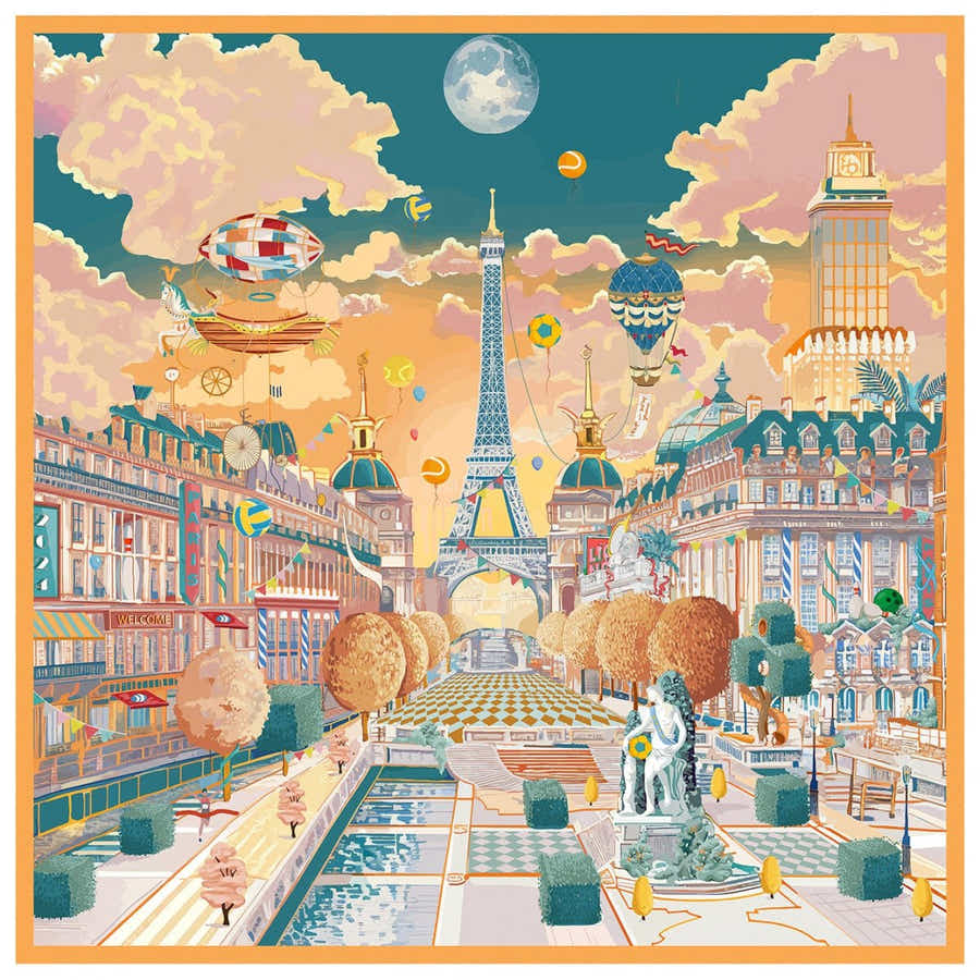 18 Momme Silk Scarf: Breathable, Double - Sided Paris Art & Luxury Gift - Yomkey