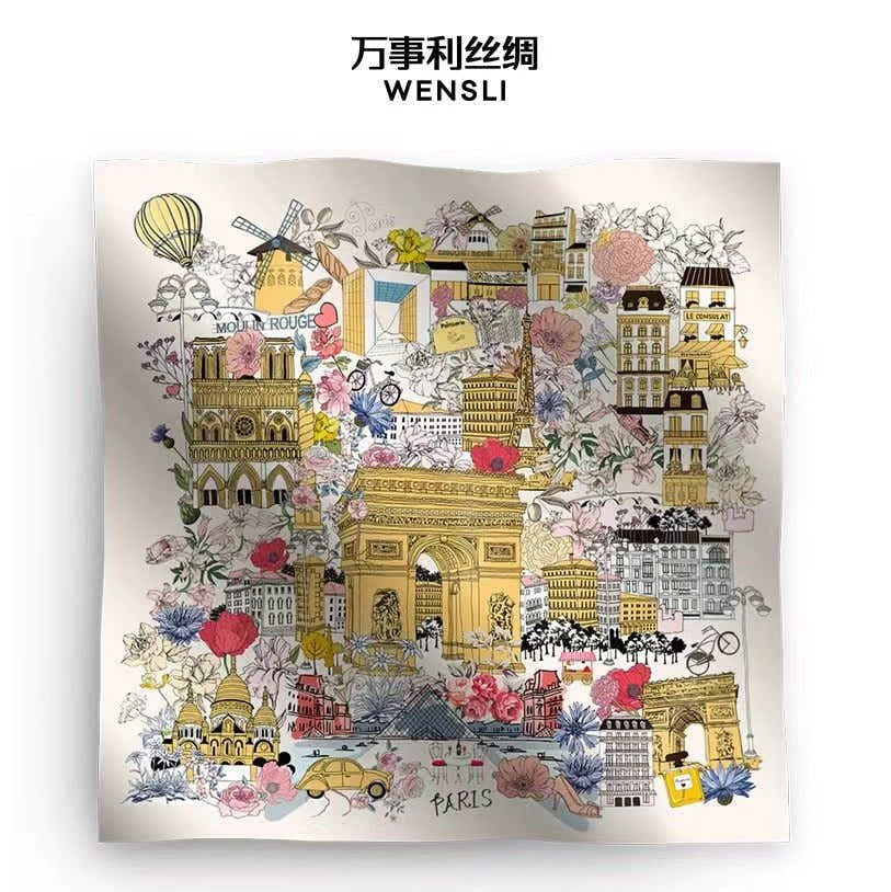 18 Momme Silk Scarf: Breathable, Double - Sided Paris Floral Luxury - Yomkey