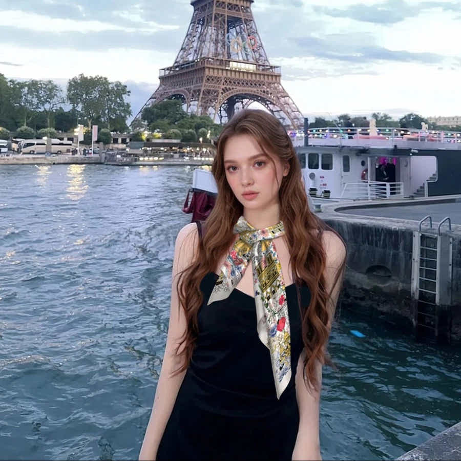 18 Momme Silk Scarf: Breathable, Double - Sided Paris Floral Luxury - Yomkey