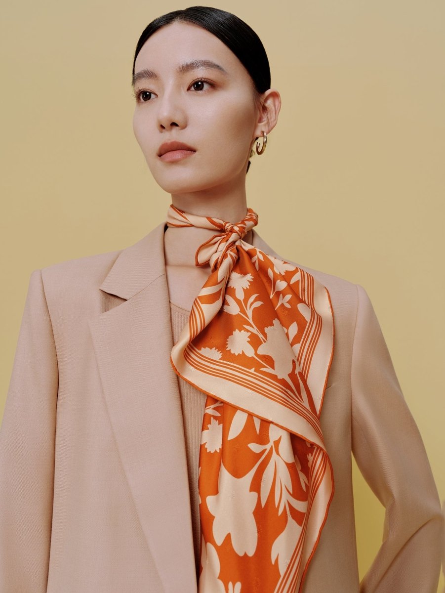 18 Momme Silk Scarf: Breathable, Lightly Painted Floral Elegance - Yomkey