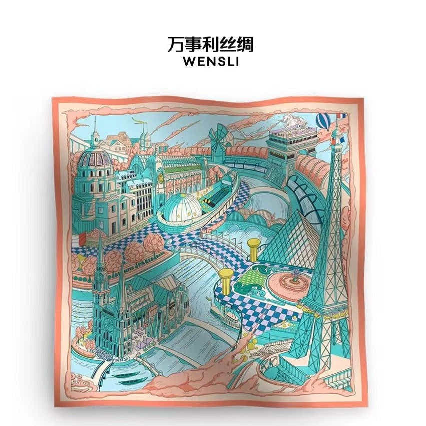 18 Momme Silk Scarf: Breathable Paris Dream Art, Global Fusion Luxury - Yomkey
