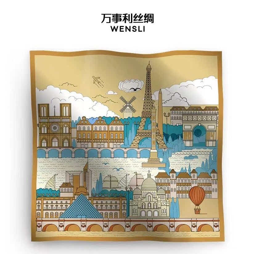 18 Momme Silk Scarf: Breathable Paris Time Walk Art & Global Luxury - Yomkey