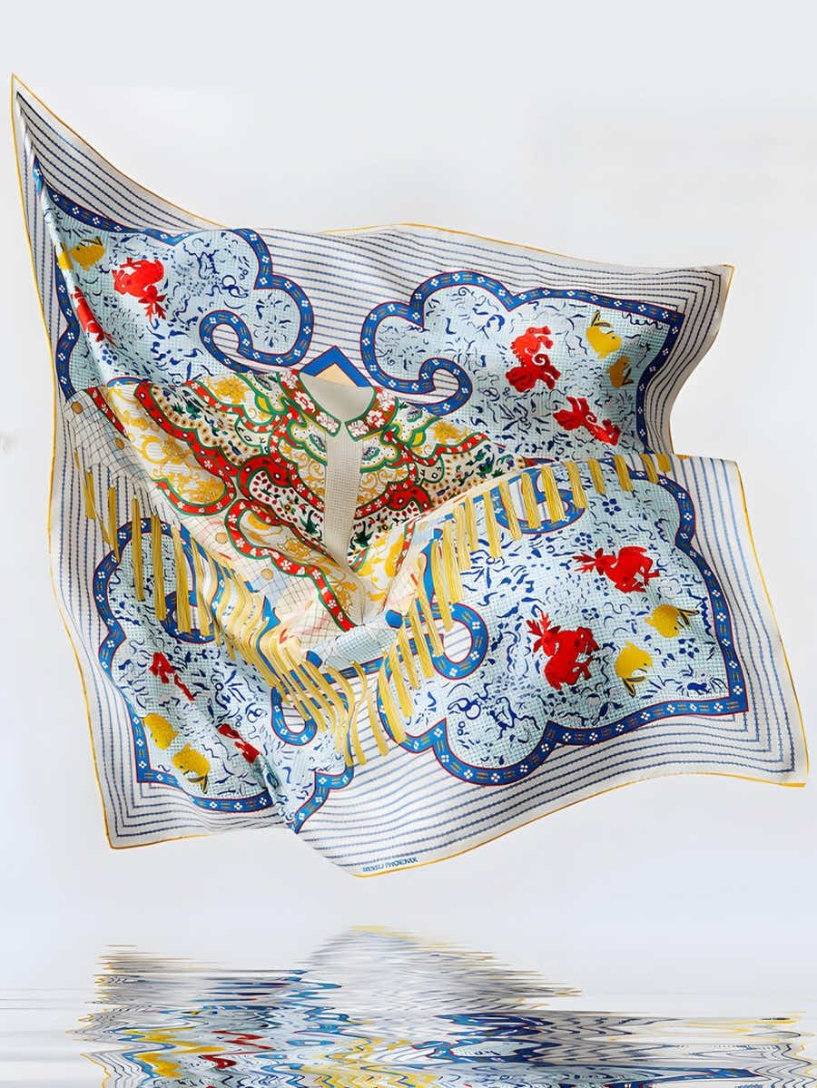 18 Momme Silk Scarf: Breathable Qilin & Deer Symbolism, Ultimate Luxury - Yomkey