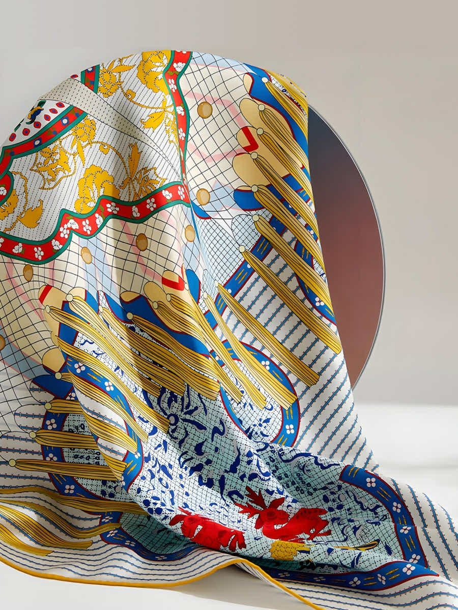 18 Momme Silk Scarf: Breathable Qilin & Deer Symbolism, Ultimate Luxury - Yomkey