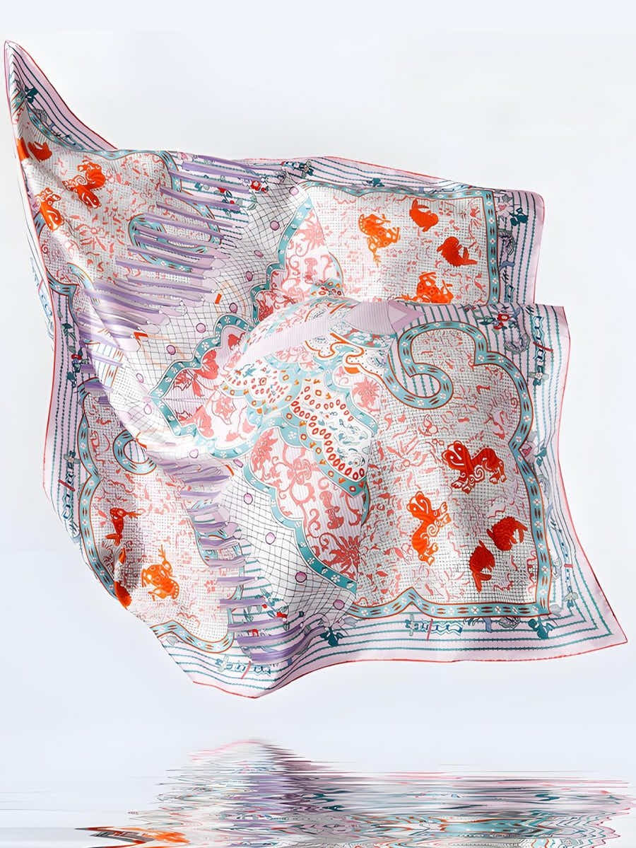 18 Momme Silk Scarf: Breathable Qilin & Deer Symbolism, Ultimate Luxury - Yomkey