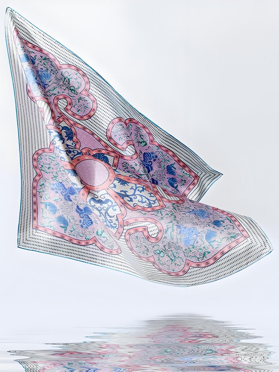 18 Momme Silk Scarf: Breathable Qilin & Deer Symbolism, Wensli Luxury - Yomkey