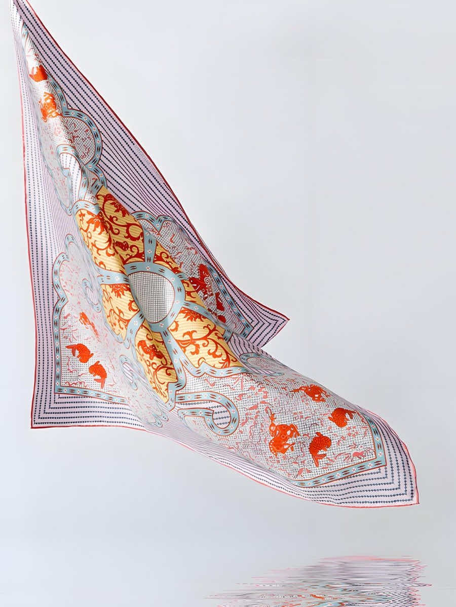 18 Momme Silk Scarf: Breathable Qilin & Deer Symbolism, Wensli Luxury - Yomkey
