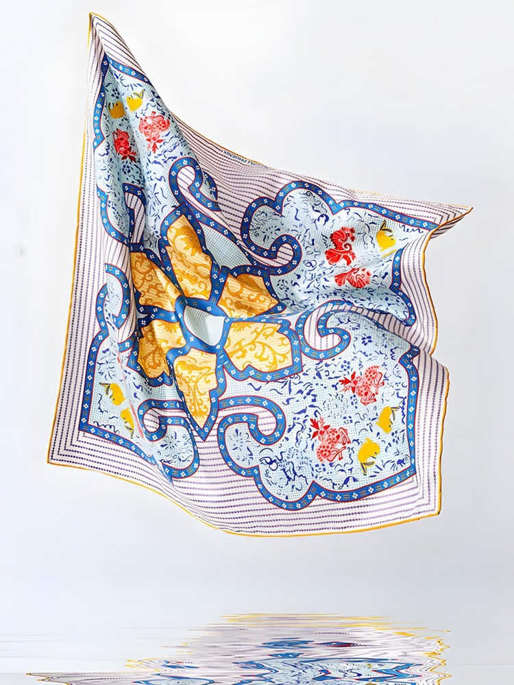 18 Momme Silk Scarf: Breathable Qilin & Deer Symbolism, Wensli Luxury - Yomkey