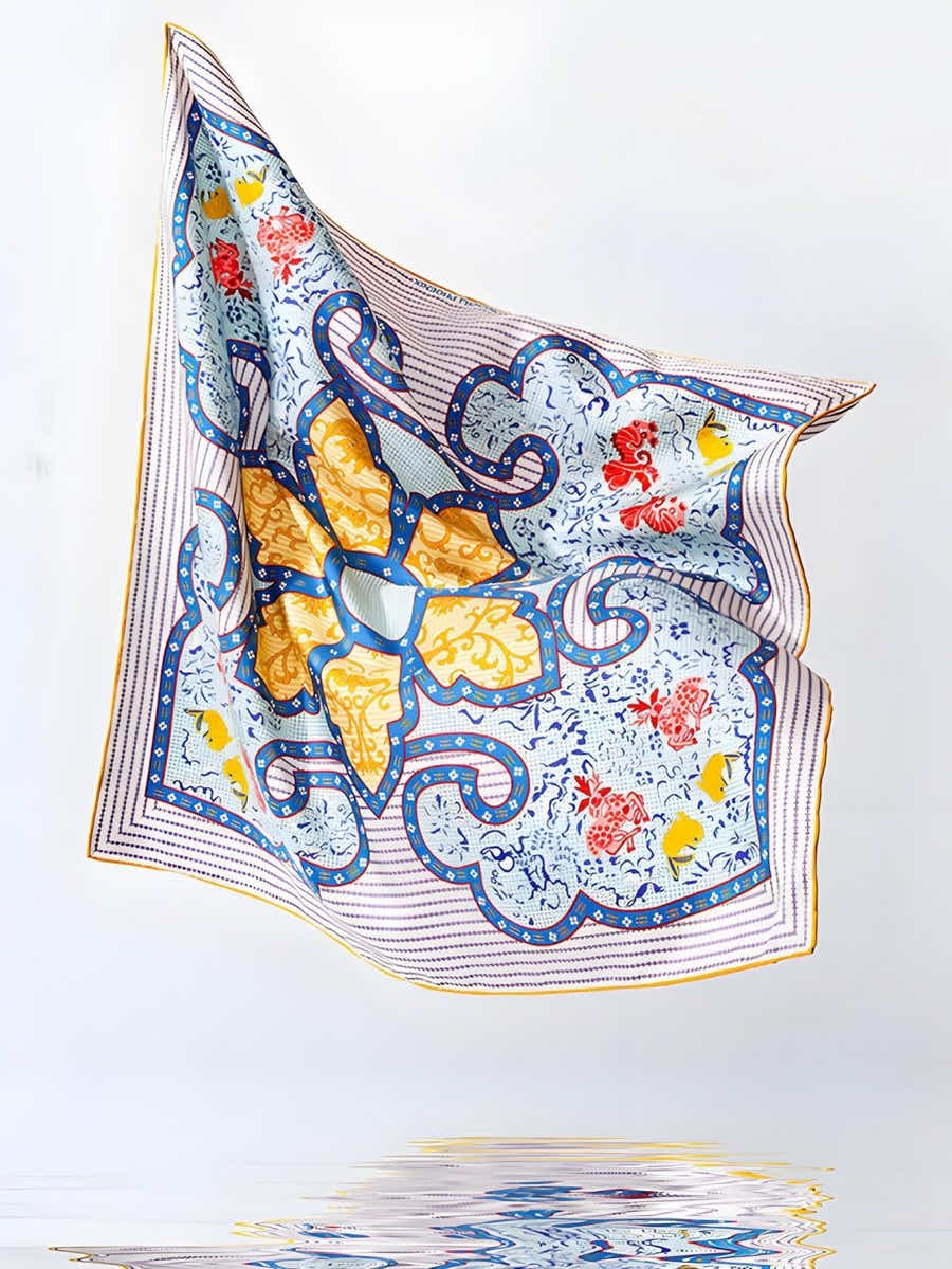 18 Momme Silk Scarf: Breathable Qilin & Deer Symbolism, Wensli Luxury - Yomkey