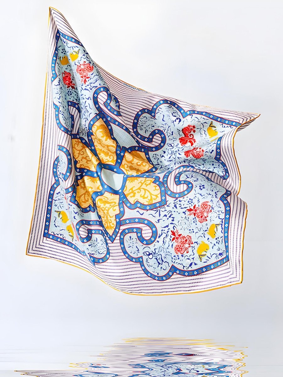 18 Momme Silk Scarf: Breathable Qilin & Deer Symbolism, Wensli Luxury - Yomkey