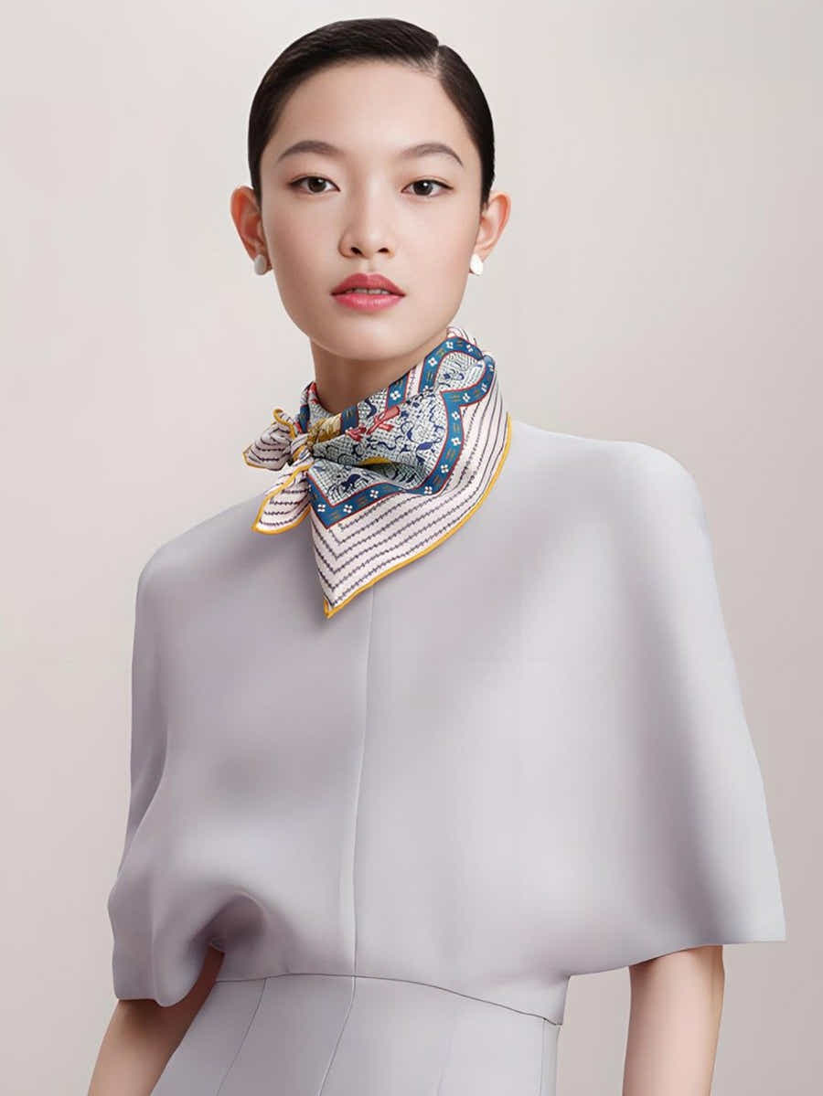 18 Momme Silk Scarf: Breathable Qilin & Deer Symbolism, Wensli Luxury - Yomkey