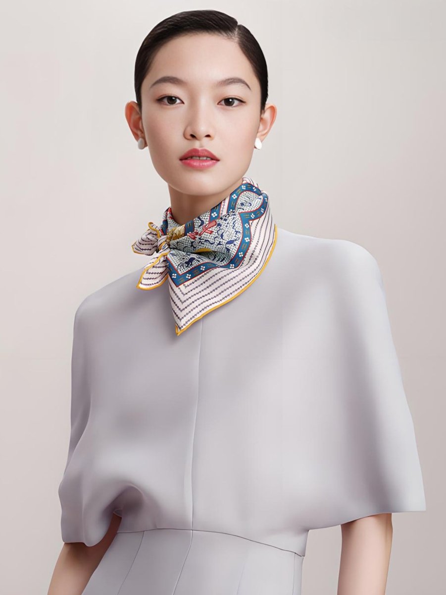 18 Momme Silk Scarf: Breathable Qilin & Deer Symbolism, Wensli Luxury - Yomkey