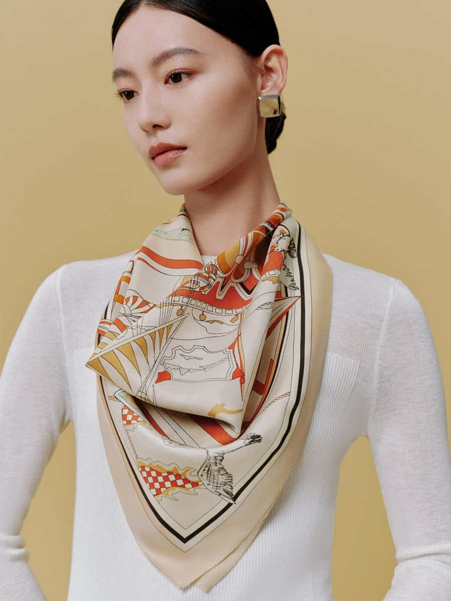 18 Momme Silk Scarf: Breathable, Silk Sea Charm Art & Modern Elegance - Yomkey