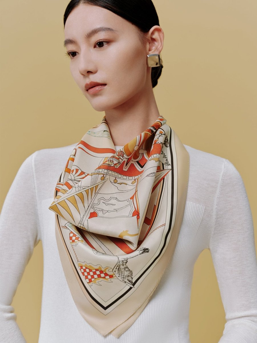18 Momme Silk Scarf: Breathable, Silk Sea Charm Art & Modern Elegance - Yomkey