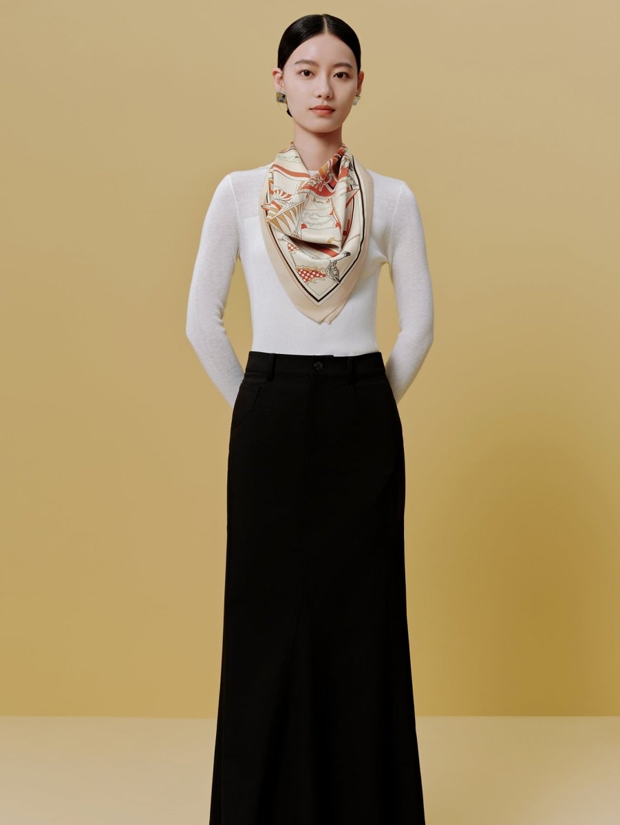 18 Momme Silk Scarf: Breathable, Silk Sea Charm Art & Modern Elegance - Yomkey