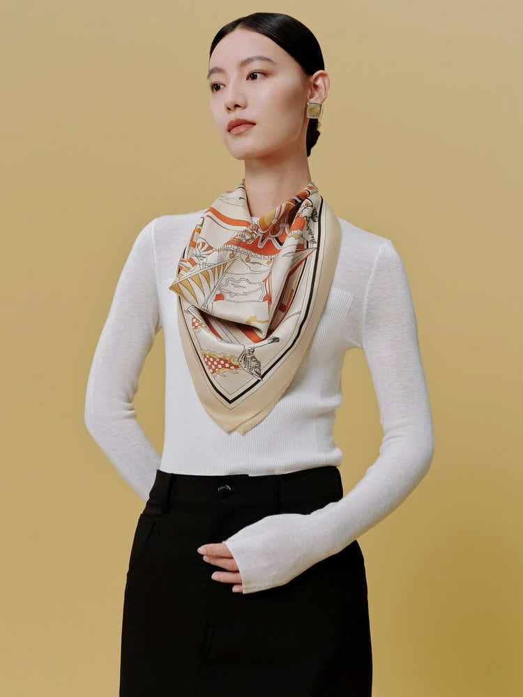 18 Momme Silk Scarf: Breathable, Silk Sea Charm Art & Modern Elegance - Yomkey