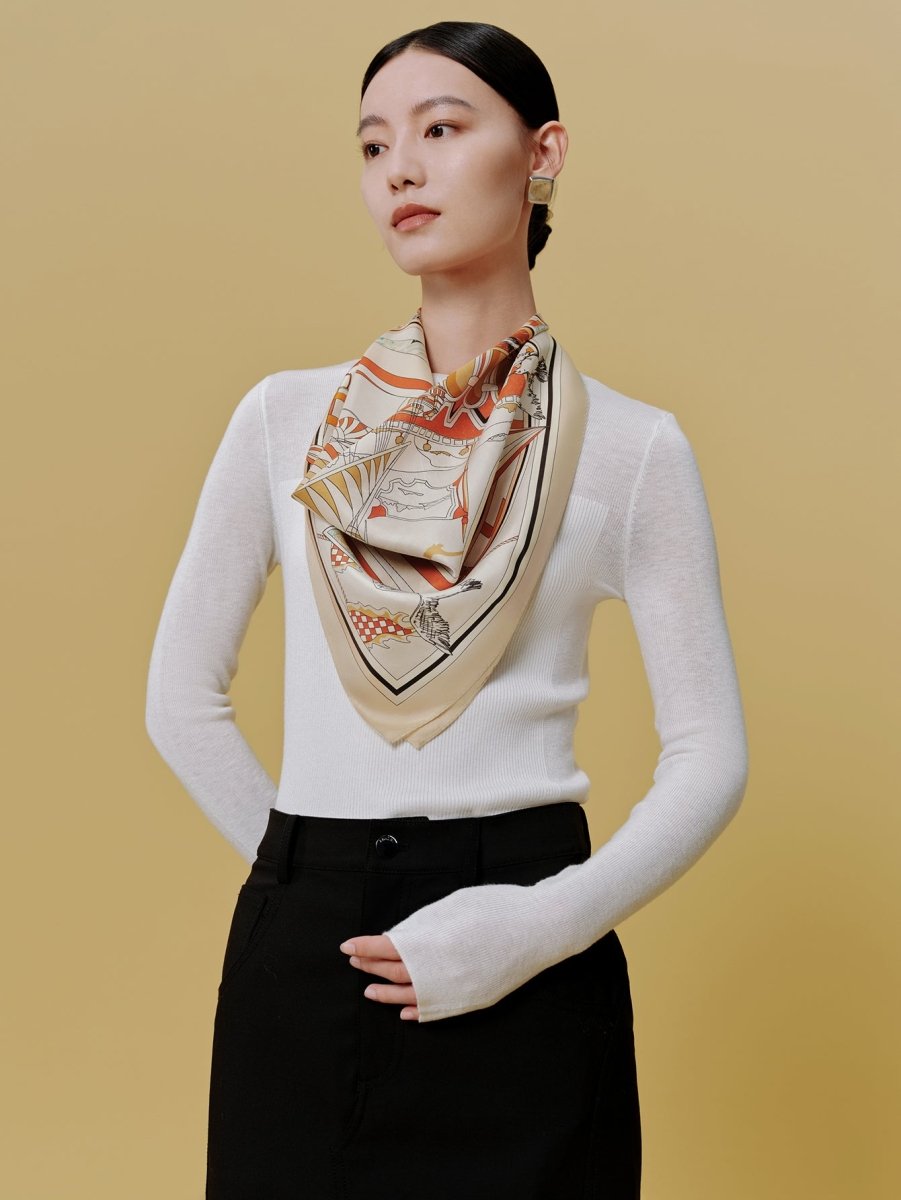 18 Momme Silk Scarf: Breathable, Silk Sea Charm Art & Modern Elegance - Yomkey