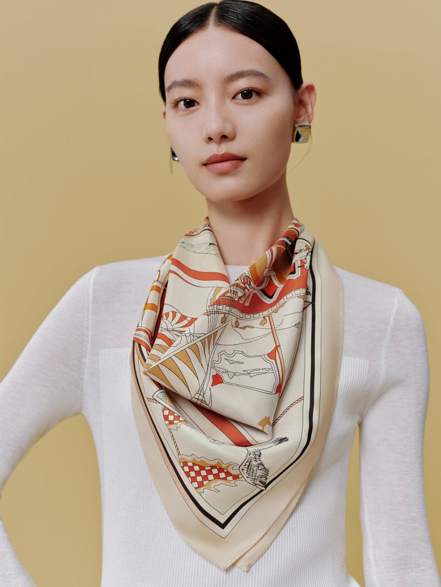 18 Momme Silk Scarf: Breathable, Silk Sea Charm Art & Modern Elegance - Yomkey