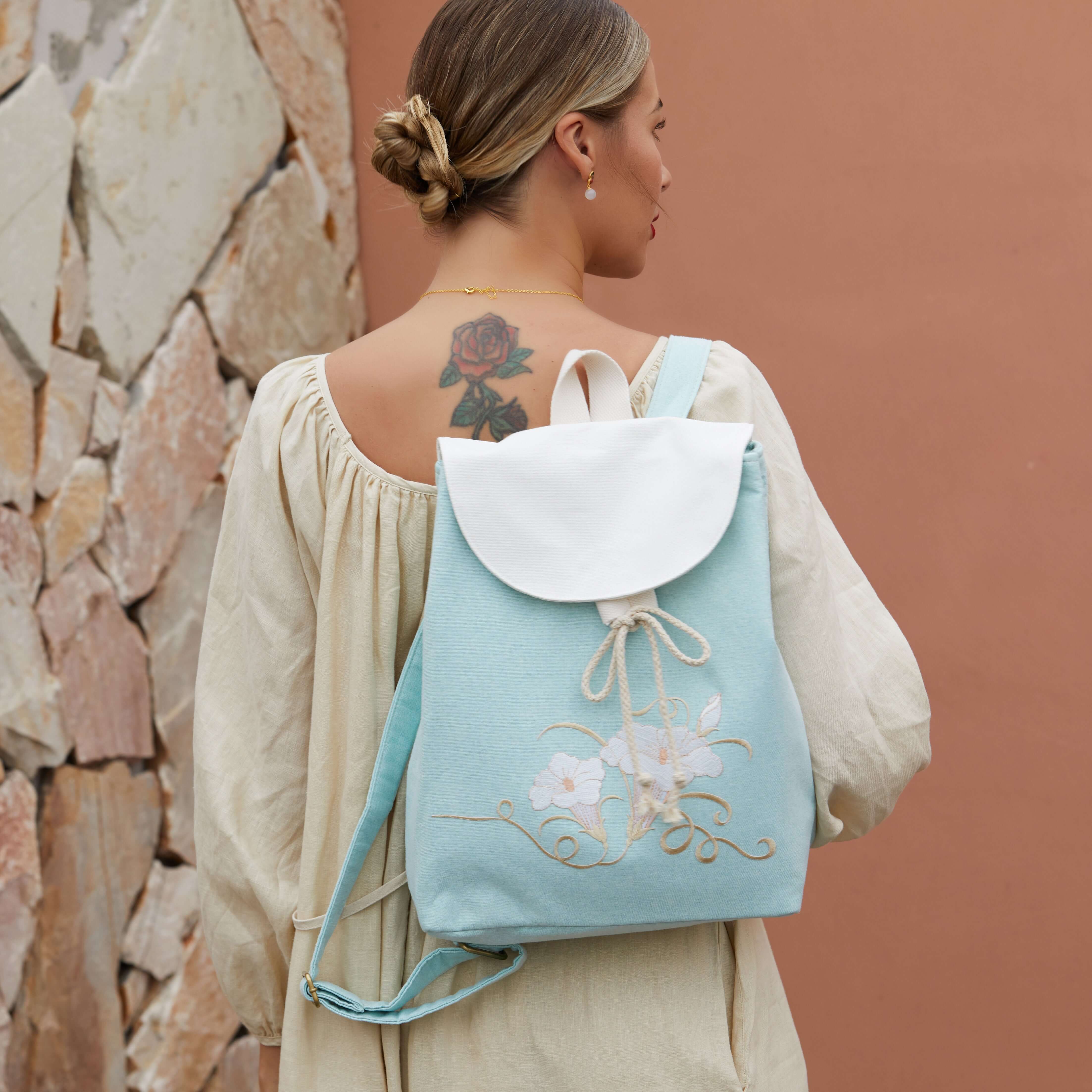 Artistic Large Canvas Backpack with Unique Floral Embroideries