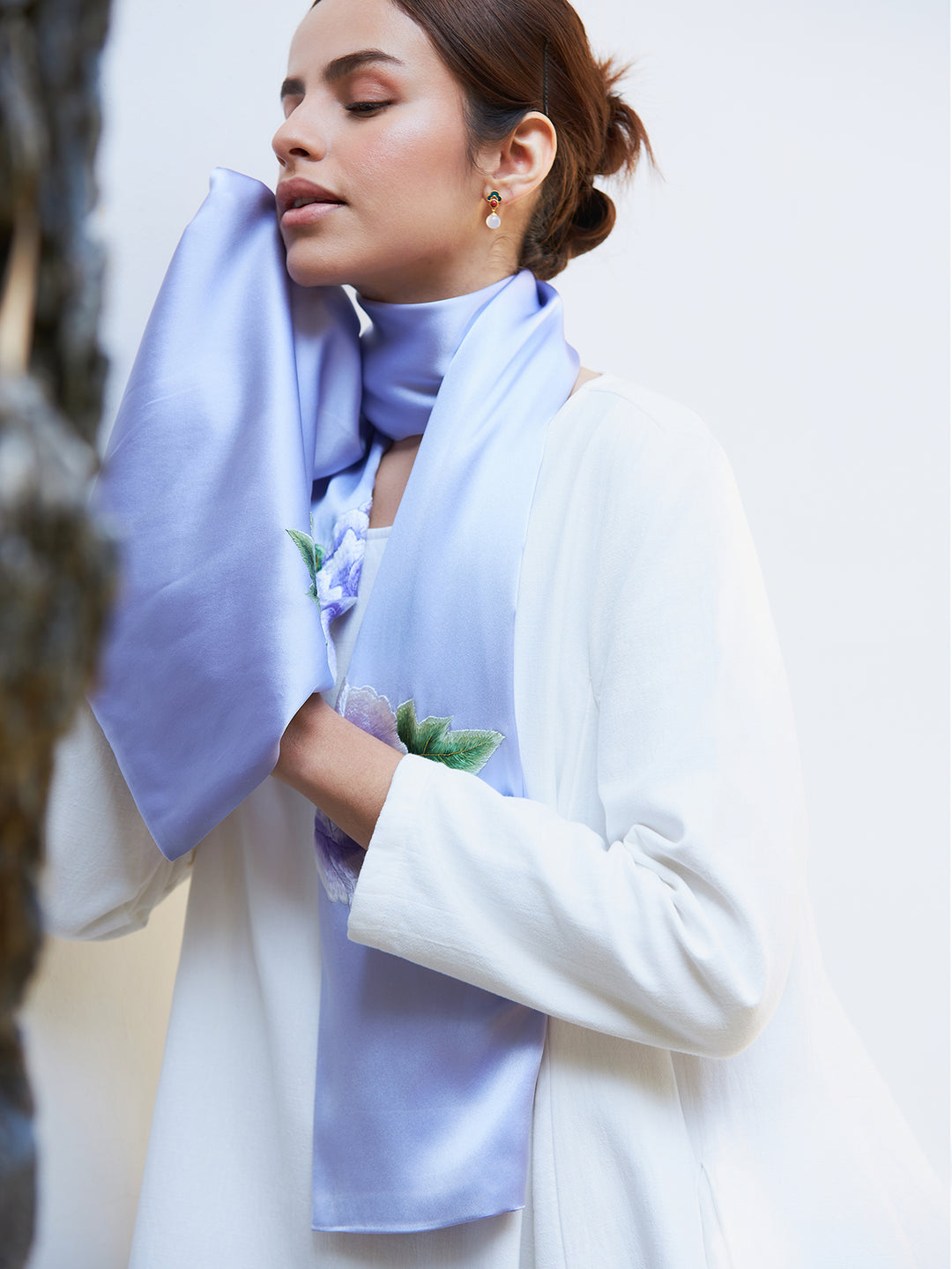 Hand-Embroidered Purple Peony Silk Scarf | Su Xiu Heritage
