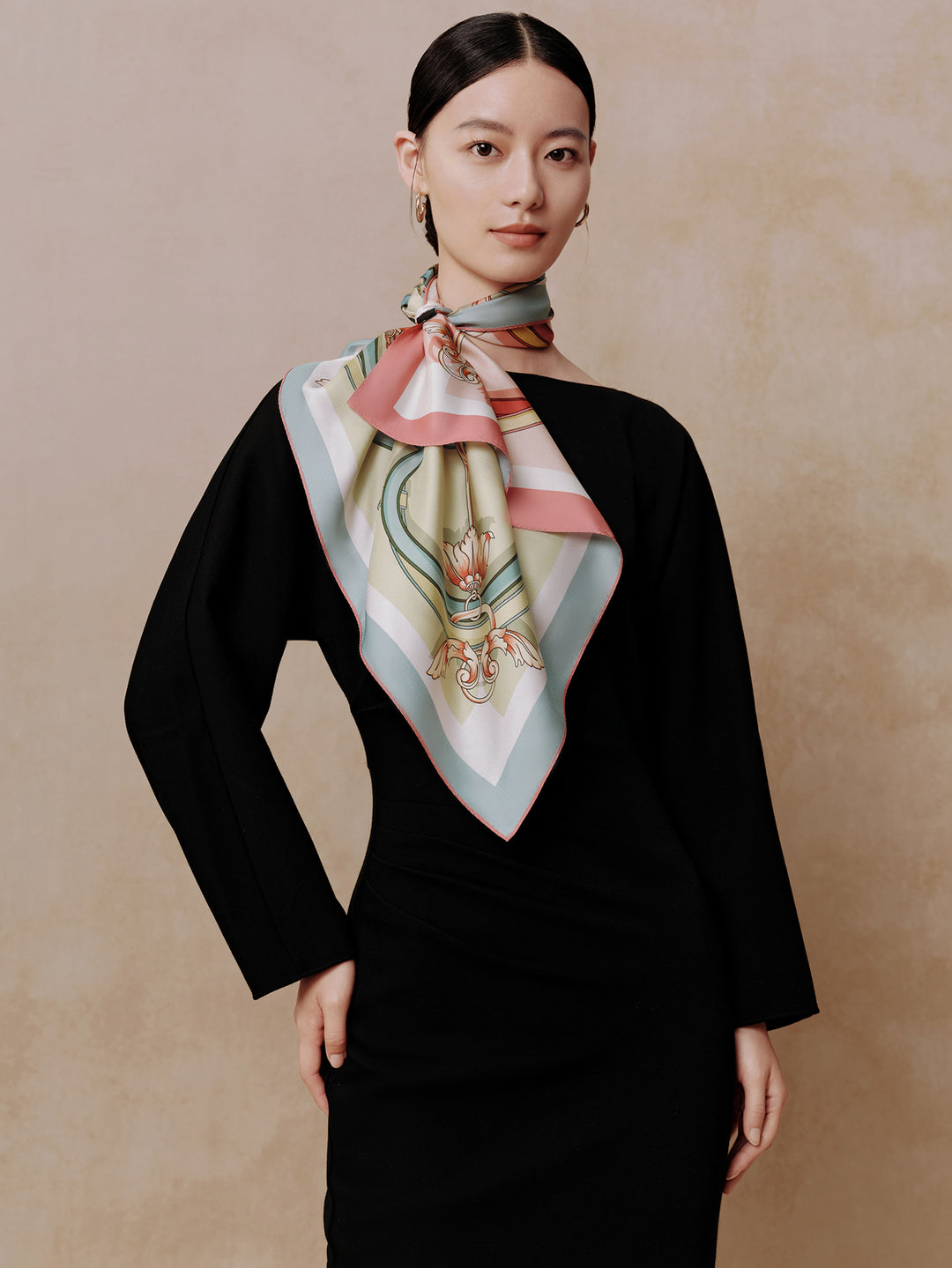Exquisite Pure Mulberry Silk Medium Square Scarf for Women – Double-Sided Print – Wensli Prosperity and Blessings