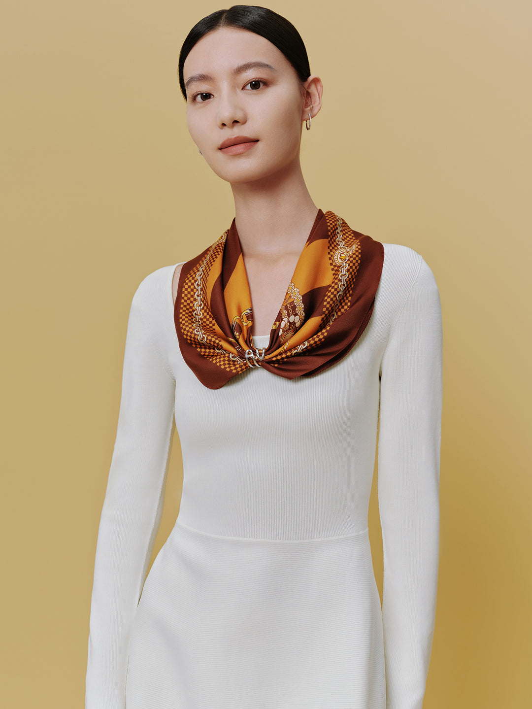 Exquisite Mulberry Silk Medium Square Scarf for Women – Double-Sided Print – Wensli Auspicious Persimmon Ode and Iridescent Elegance