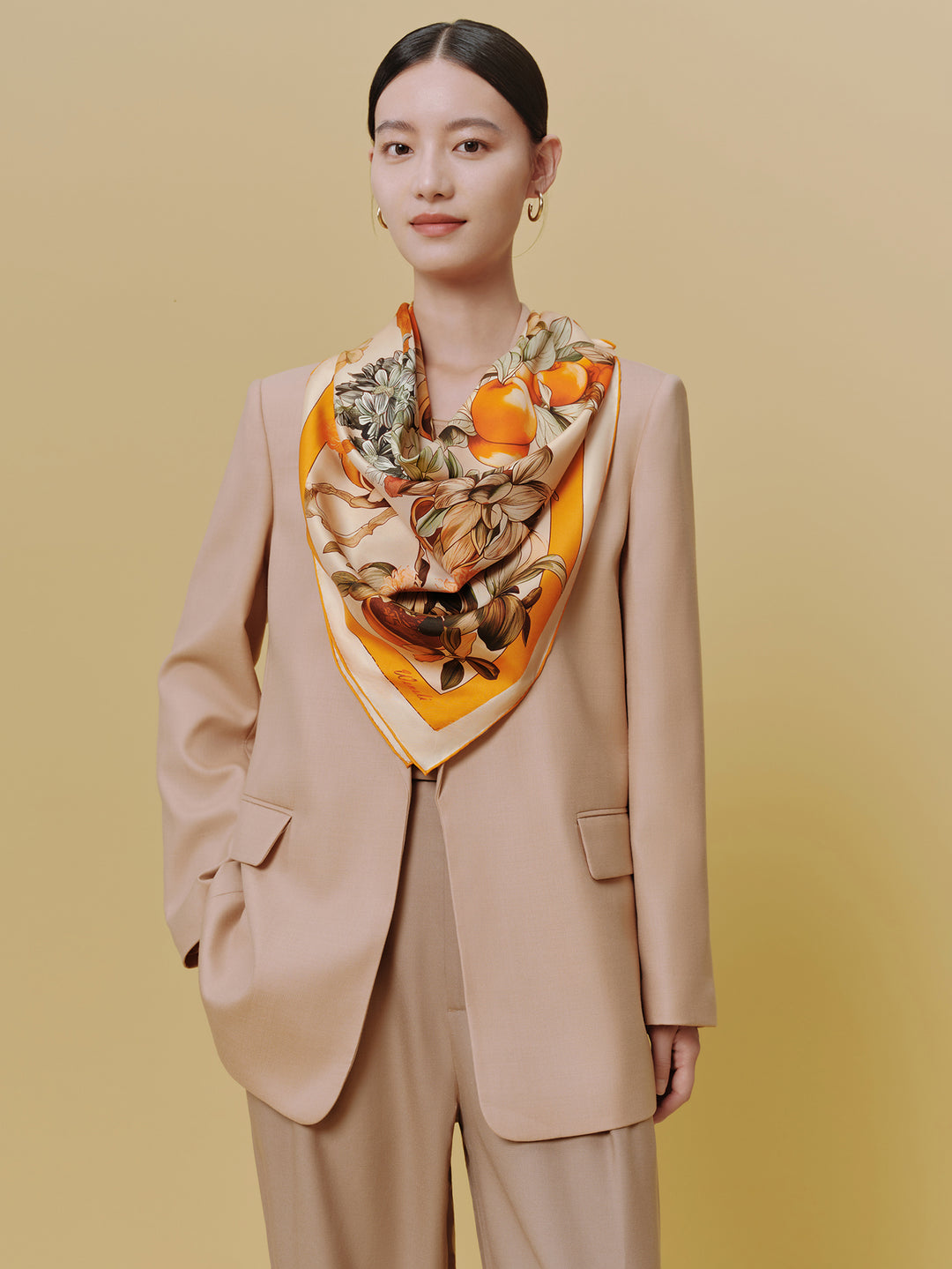 Exquisite Mulberry Silk Medium Square Scarf for Women – Double-Sided Print – Wensli Floral Shadows