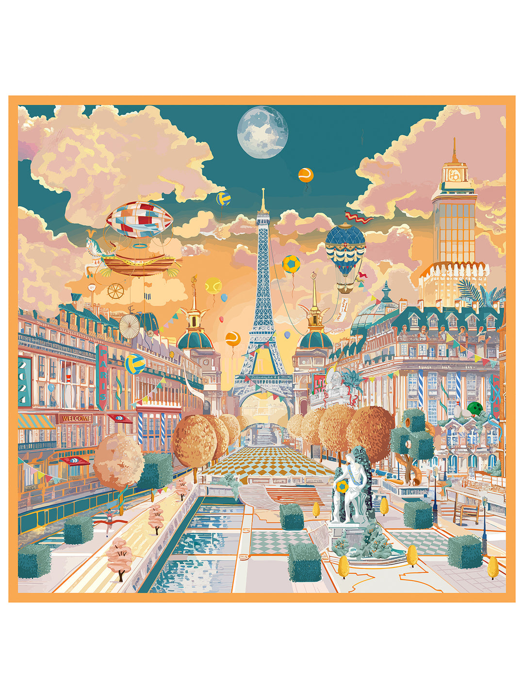 Craftsmanship Mulberry Silk Scarf for Women, Large Square Silk Scarf, Double-Sided Printed, Wensli Impression of Paris Set