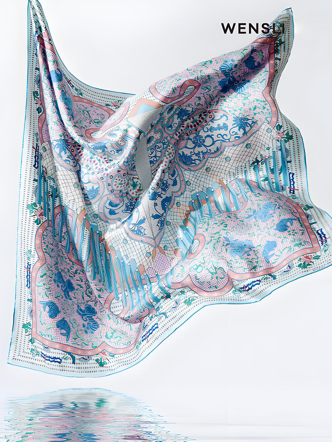 Craftsmanship Mulberry Silk Double-sided Printed Large Square Scarf, Wensli Dawn Glow Prelude Collection