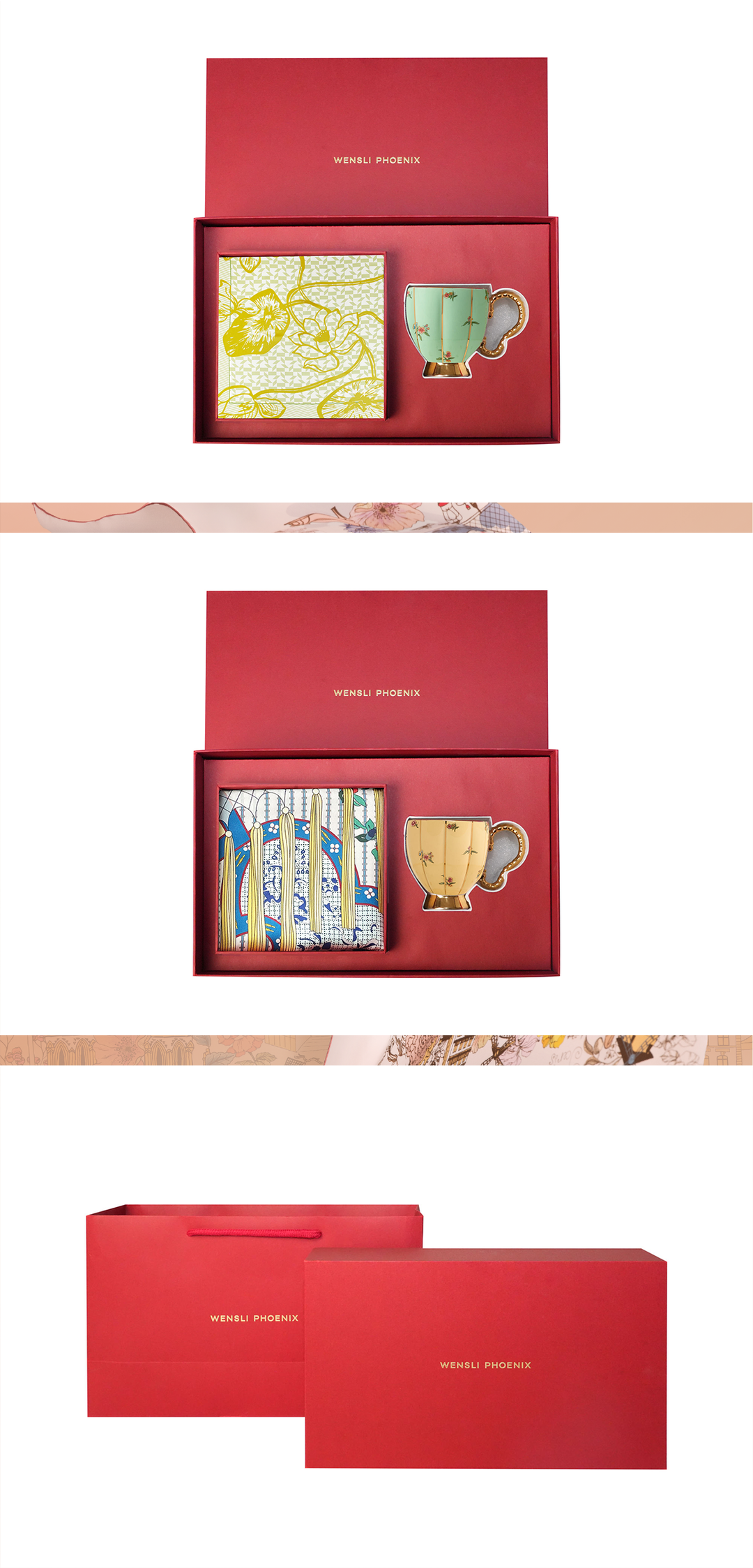 Craftsmanship Mulberry Silk and Porcelain Set, Wensli Phoenix Home Elegance Refined