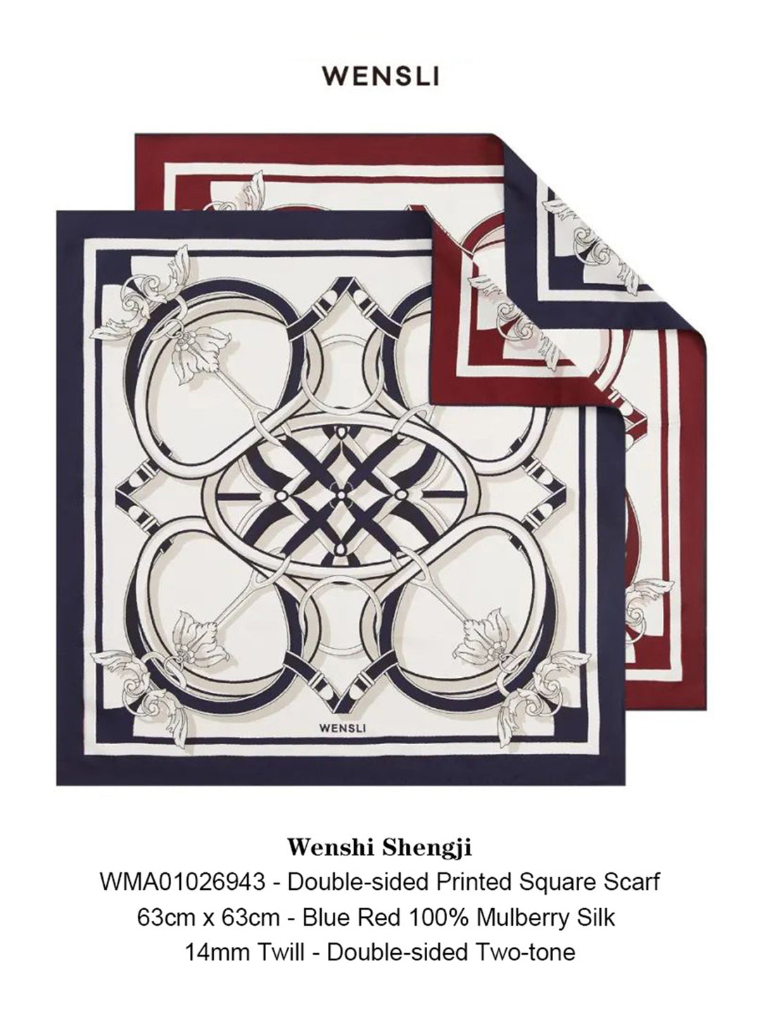 Exquisite Pure Mulberry Silk Medium Square Scarf for Women – Double-Sided Print – Wensli Prosperity and Blessings