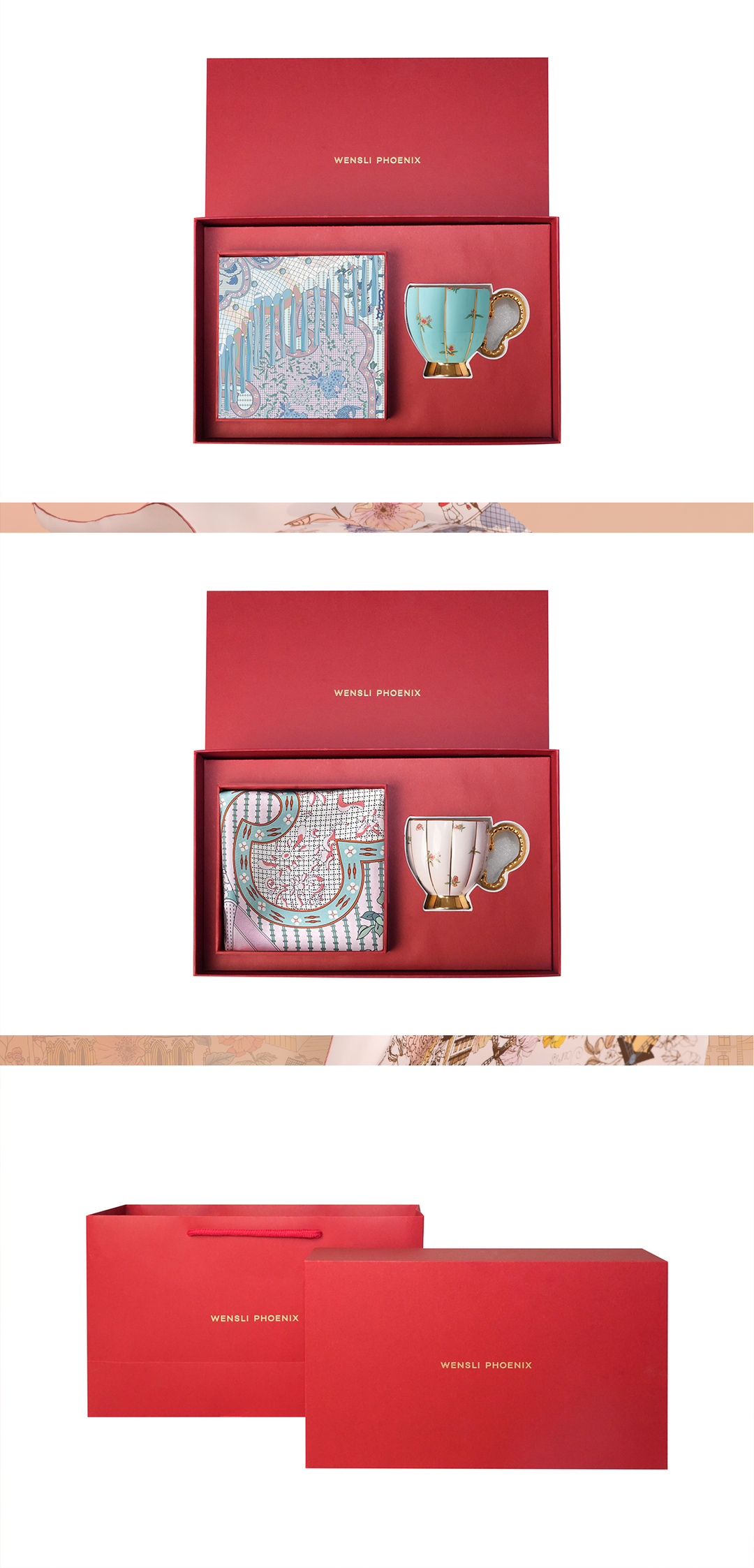 Craftsmanship Mulberry Silk and Porcelain Set, Wensli Phoenix Home Elegance Refined