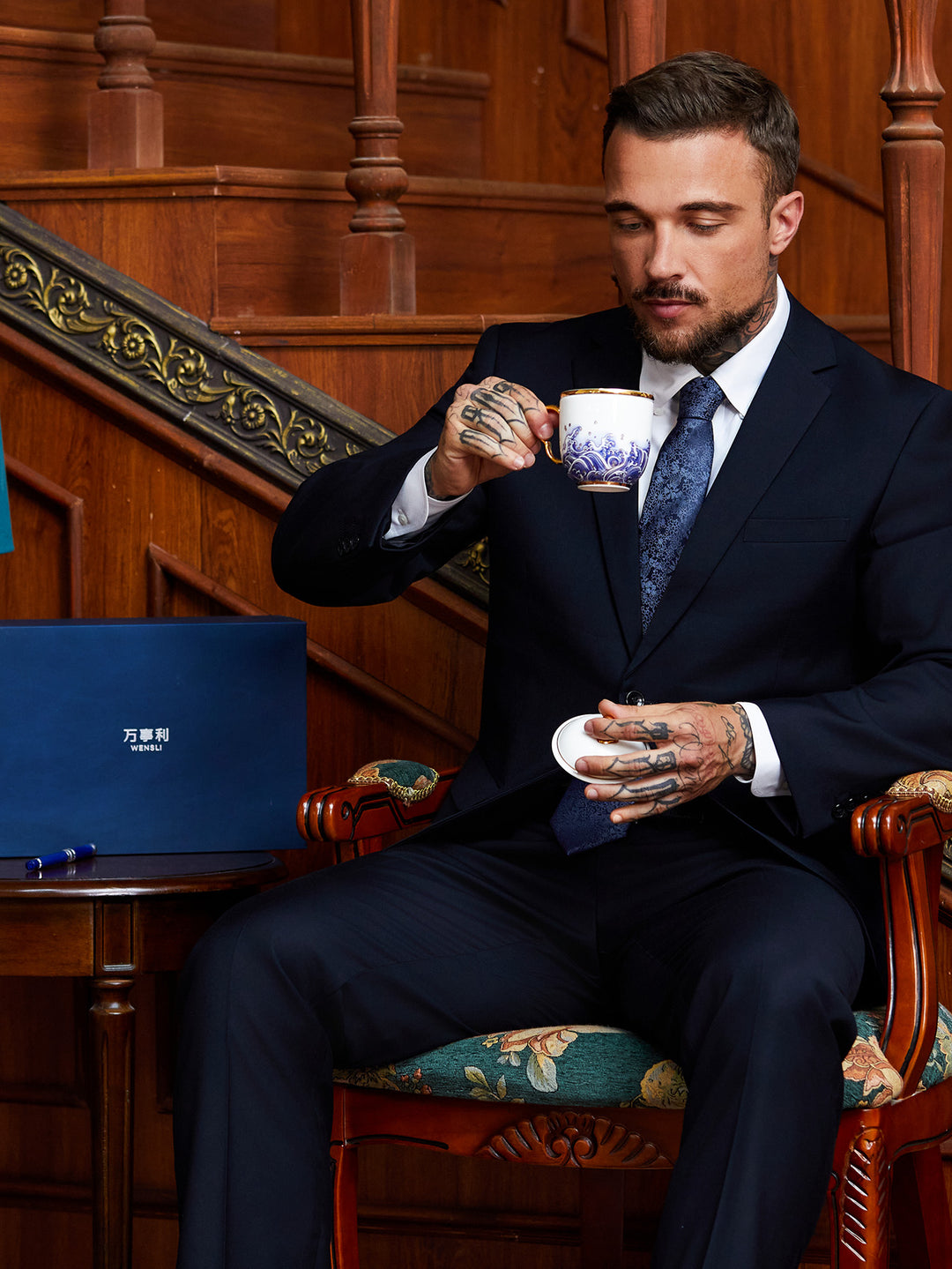 Monarch's Presence Gift Set | Silk Tie & Porcelain | Executive Business Collection