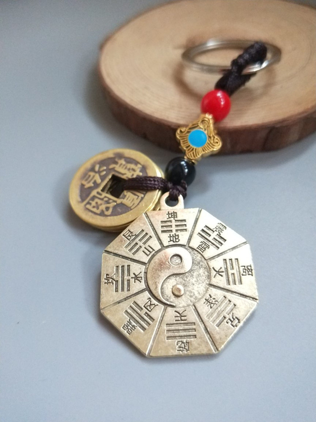 Feng Shui Keychain - Qian Kun Bagua Taiji Alloy Keyring for Luck & Protection (Chinese Taoist Nine Palaces)