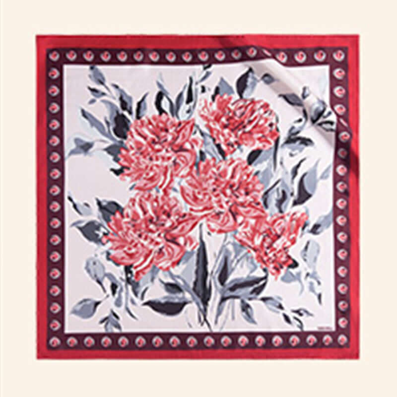 Luxurious silk scarf with exquisite peony design inspired by the Forbidden City, perfect for the modern woman.