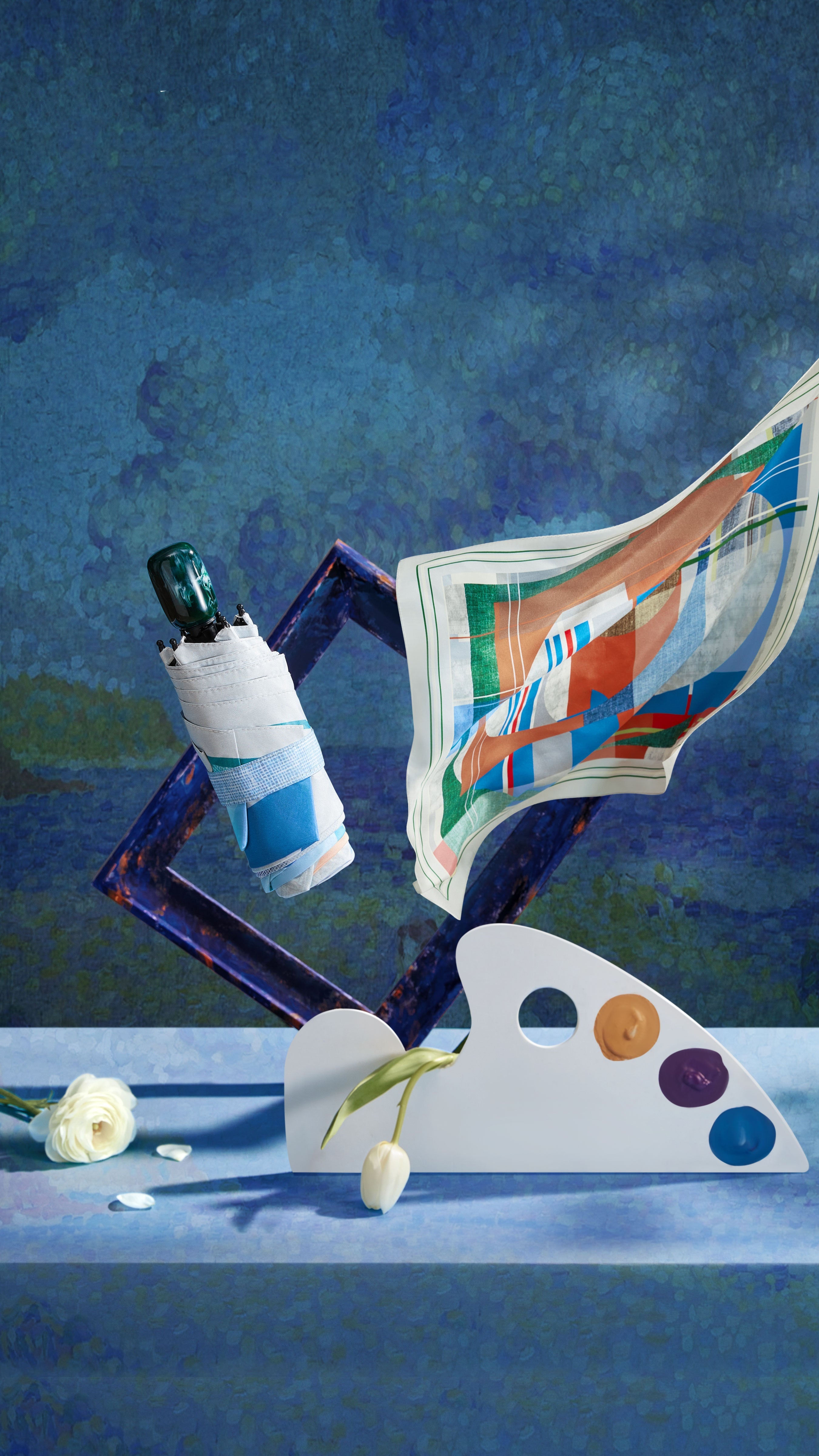 Monet-Inspired Silk Scarf & Umbrella Set: Elegance Meets Art