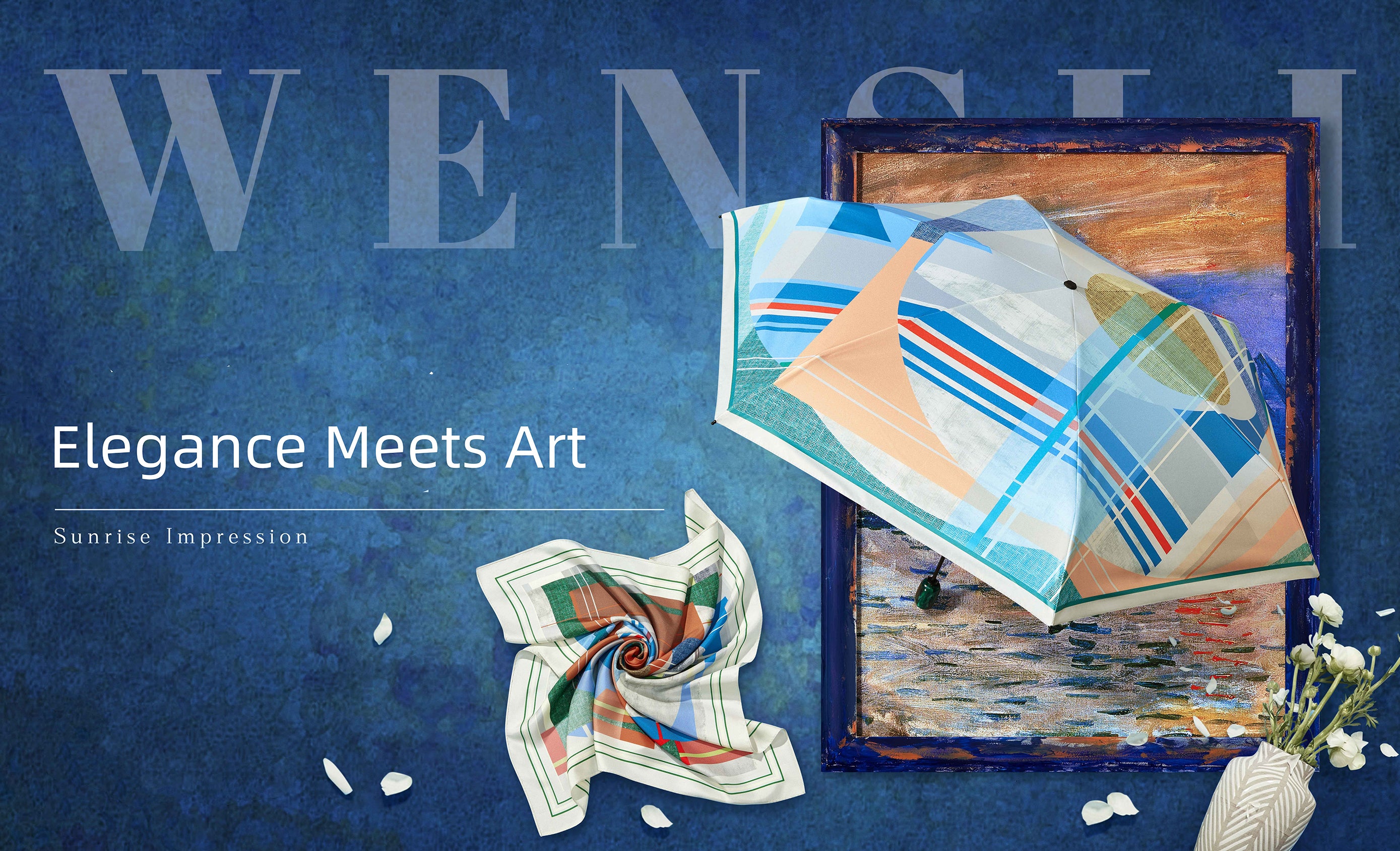 Monet-Inspired Silk Scarf & Umbrella Set: Elegance Meets Art