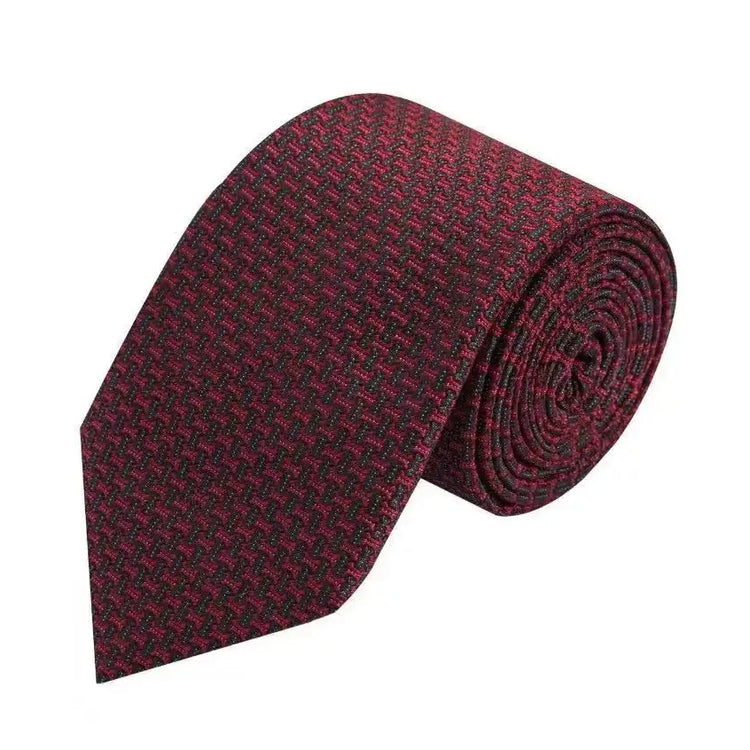 Exquisite silk tie in a stylish red and black pattern for modern men, perfect for business and formal occasions