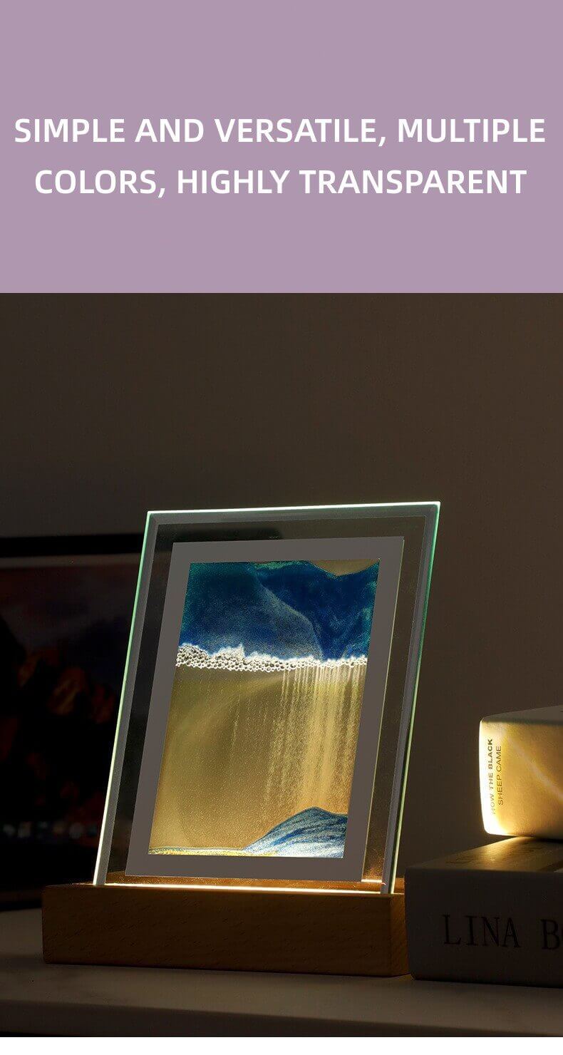 Soothing Sands 3D Night Light displaying serene shifting landscapes on a table.