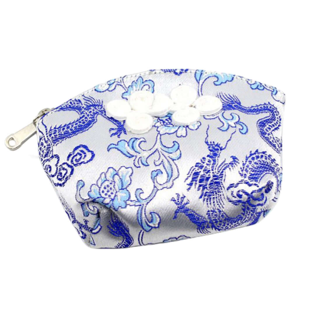 Silken Touch palm-sized Nanjing brocade wallet with traditional blue dragon design