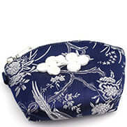 Silken Touch palm-sized Nanjing brocade wallet with traditional floral design in blue and white, compact and elegant accessory.