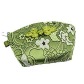 Green Silken Touch palm-sized Nanjing Brocade wallet with floral design, combining traditional elegance with modern convenience.