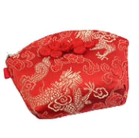 Red silk Nanjing brocade wallet with traditional Chinese dragon embroidery, compact and elegant, perfect for keys, cash, and cards.